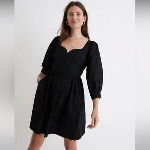 NWT Madewell Poplin Puff-Sleeve Mini Dress - Black - 6
